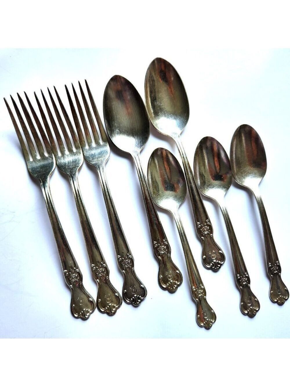 Old Company Plate Signature Rose Flatware Lot of 8 Silver Plate 'R' Monogrammed